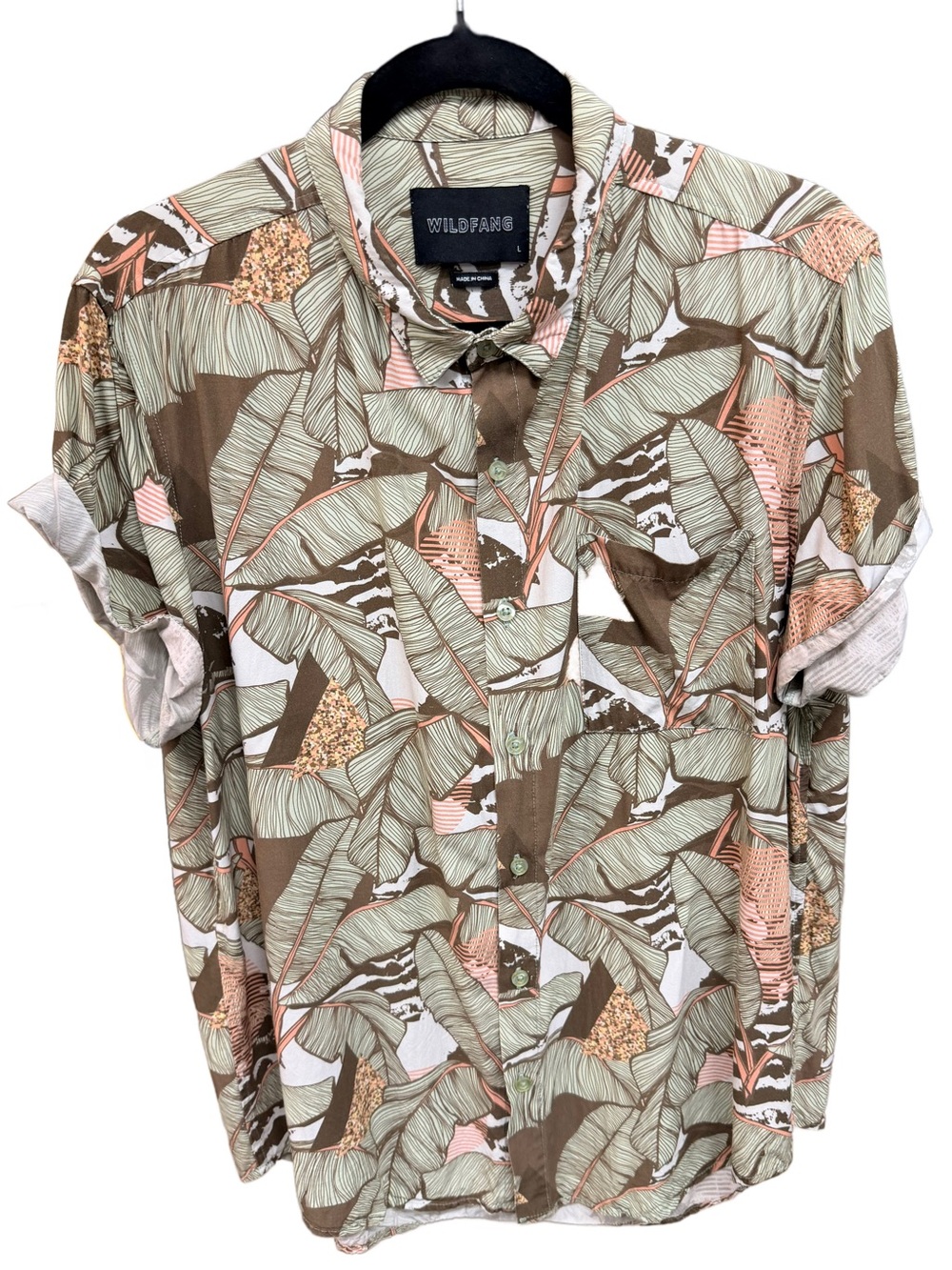Wildfang Tropical Leaf Short Sleeve Button Up Shirt Unisex Sz Large Rayon